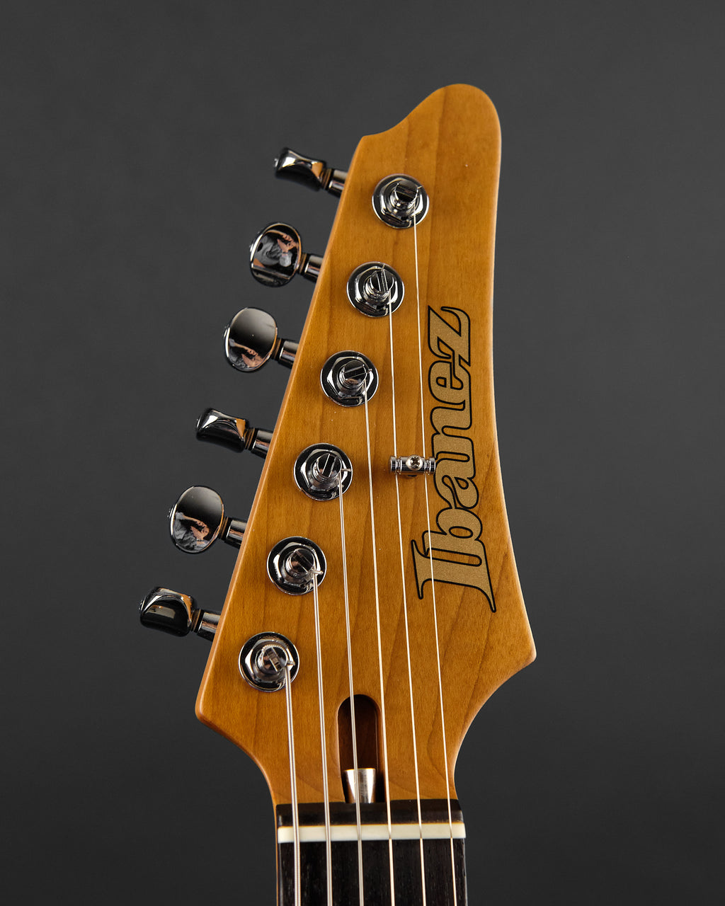 2022 Ibanez TQMS1 Tom Quayle AZ Celeste Blue - headstock front | Replay Guitars